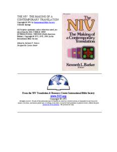 THE NIV: THE MAKING OF A CONTEMPORARY TRANSLATION Copyright © 1991 by International Bible Society