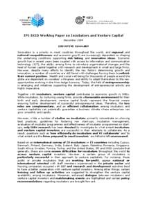 IPI-IKED Working Paper on Incubators and Venture Capital