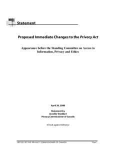 Proposed Immediate Changes to the Privacy Act - Statement