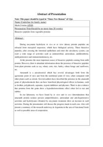 Abstract of Presentation Note: This paper should be typed in “Times New Roman” of 12pt. Name (Underline the family name) María Cristina AÑON