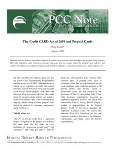 PCC Note: The Credit CARD Act of 2009 and Prepaid Cards
