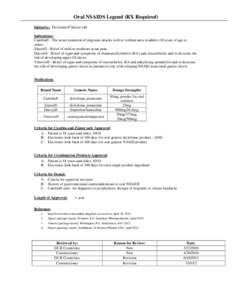 Oral NSAIDS Legend (RX Required) Initiative: Electronic/Clinical edit Indications: Cambia® - The acute treatment of migraine attacks with or without aura in adults (18 years of age or older). Zipsor® - Relief of mild t