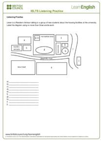 IELTS Listening Practice Listening Practise Listen to a Resident Advisor talking to a group of new students about the housing facilities at the university. Label the diagram using no more than three words each.  a) _____