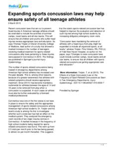 Expanding sports concussion laws may help ensure safety of all teenage athletes