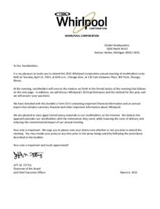 WHIRLPOOL CORPORATION Global Headquarters 2000 North M-63 Benton Harbor, MichiganTo Our Stockholders: