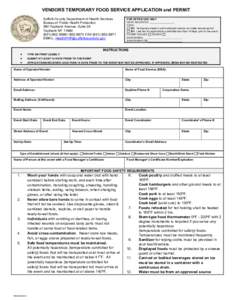 VENDORS TEMPORARY FOOD SERVICE APPLICATION and PERMIT Suffolk County Department of Health Services Bureau of Public Health Protection 360 Yaphank Avenue, Suite 2A Yaphank NYFAX-