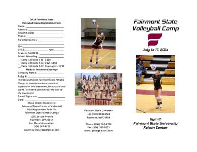 2014 Fairmont State Volleyball Camp Registration Form Name: ____________________________