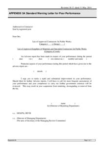 Revision B-13 dated 9 May[removed]APPENDIX 5A Standard Warning Letter for Poor Performance Addressed to Contractor Sent by registered post