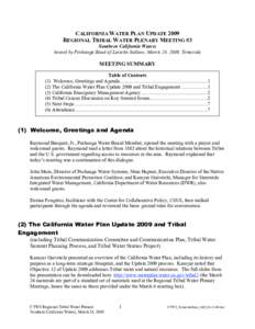 CALIFORNIA WATER PLAN UPDATE 2009 REGIONAL TRIBAL WATER PLENARY MEETING #3 Southern California Waters hosted by Pechanga Band of Luiseño Indians, March 24, 2009, Temecula  MEETING SUMMARY