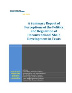 July[removed]A Summary Report of Perceptions of the Politics and Regulation of Unconventional Shale