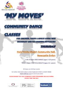 3:45-4:30pm KIDS DANCE (ages 5-10 years) 4:30-5:30pm YOUTH & ADULTS (ages 11+ years) All classes are £2.50 per session For further information please contact Angharad at ACGC onto secur