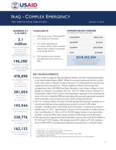 IRAQ - COMPLEX EMERGENCY FACT SHEET #4, FISCAL YEAR (FY[removed]NUMBERS AT A GLANCE
