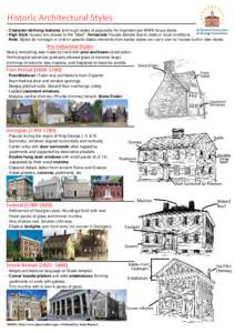 Historic Architectural Styles - Character-defining features and rough dates of popularity for important pre-WWII house styles. - High Style houses are closest to the “ideal”; Vernacular houses deviate due to costs or