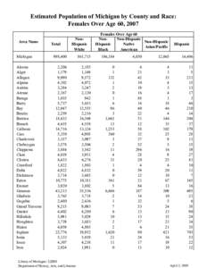 Estimated Population of Michigan by County and Race: Females Over Age 60, 2007 Area Name Michigan Alcona