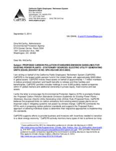 CalPERS Calls on Federal EPA to Finalize Carbon Emission Guidelines Letter to Gina McCarthy