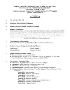 North Chicago School District 187 Independent Authority meeting agenda - March 21, 2013