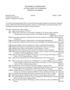 March 11, [removed]Board of Supervisors Minutes