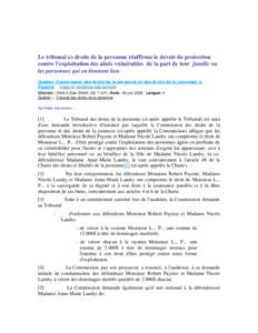 Le tribunal es droits de la personne réaffirme le devoir de protection contre l’exploitation des aînés vulnérables  de la part de leur  famille ou les personnes qui en tiennent lieu