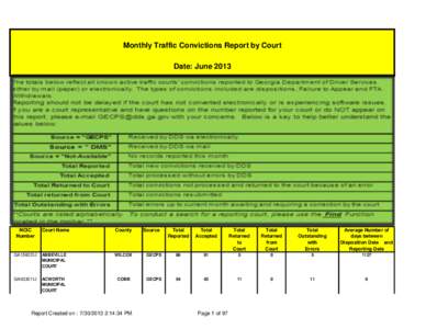 Monthly Traffic Convictions Report by Court Date: June 2013 NCIC Number