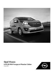 Opel Vivaro LISTE DE PRIX Fourgon et Plancher Cabine 1 mars 2018