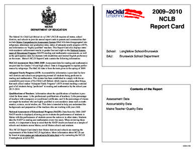 2009–2010 NCLB Report Card MAINE DEPARTMENT OF EDUCATION