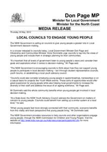 Don Page MP  Minister for Local Government Minister for the North Coast  MEDIA RELEASE