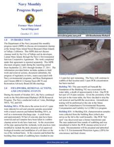 Navy Monthly Progress Report Former Mare Island Naval Shipyard October 27, 2011