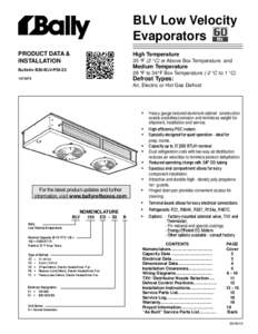 BLV Low Velocity Evaporators PRODUCT DATA & INSTALLATION		  High Temperature