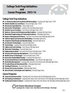 College Tech Prep Initiatives and Career Programs[removed]College Tech Prep Initiatives 	 A+ Hardware/Microsoft Academy with Networking – Cuyahoga Falls High School · STEM 	 Athletic Health Care and Fitness – 