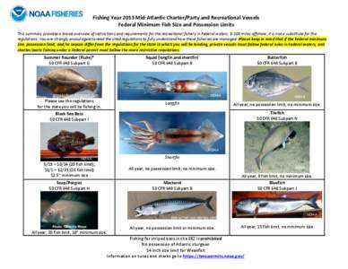 Fishing Year 2013 Mid-Atlantic Charter/Party and Recreational Vessels Federal Minimum Fish Size and Possession Limits This summary provides a broad overview of restrictions and requirements for the recreational fishery i