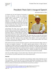 President Thein Sein’s Inaugural Speech  EBO ANALYSIS PAPER No[removed]