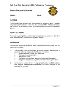 Salt River Fire Department EMS Policies and Procedures Patient Outcome Information[removed]