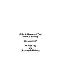 Ohio Achievement Test Grade 3 Reading October 2007 Answer Key and Scoring Guidelines