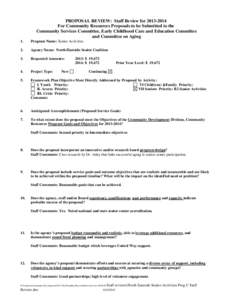 PROPOSAL REVIEW: Staff Review for[removed]For Community Resources Proposals to be Submitted to the Community Services Committee, Early Childhood Care and Education Committee and Committee on Aging 1.