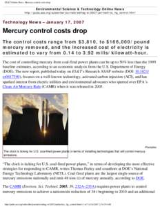 ES&T Online News: Mercury control costs drop