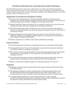 CONSTRUCTION BASICS OF A LEAD HEALTH & SAFETY PROGRAM All of the following protective measures are important for preventing work-related lead poisoning. Review each item and check the box if the statement is true for you