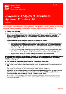 Fact Sheet # 09  ePayments - Lodgement Instructions Approved Providers List April 2010