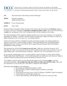 Davidson Campus: P.O. Box 1287, Lexington, NC[removed]Telephone: [removed]FAX: [removed]Davie Campus: 1205 Salisbury Road, Mocksville, NC[removed]Telephone: [removed]FAX: [removed]TO:  Persons Interested