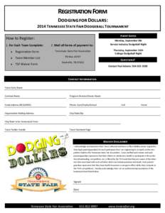 Registration Form Dodging for Dollars: 2014 Tennessee State Fair Dodgeball Tournament EVENT DATES  How to Register: