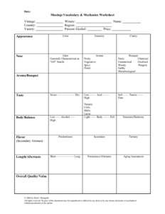 Date:  Musings Vocabulary & Mechanics Worksheet Vintage: Country: Variety: