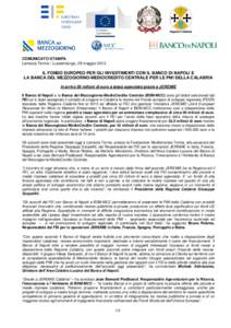 Italia: Fei (gruppo Bei) affida alla joint venture Unicredit-Mcc i fondi Jeremie per la Campania