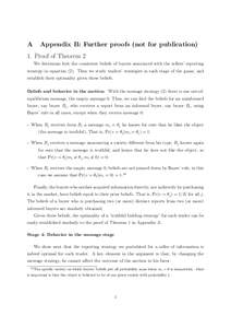 A  Appendix B: Further proofs (not for publication) 1. Proof of Theorem 2 We determine first the consistent beliefs of buyers associated with the sellers’ reporting