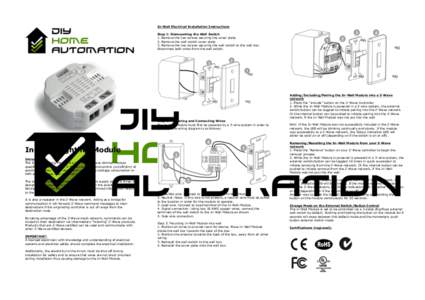   In-Wall Electrical Installation Instructions Step 1: Dismounting the Wall Switch 1. Remove the two screws securing the cover plate. 2. Remove the wall switch cover plate. 3. Remove the two screws securing the wall swi