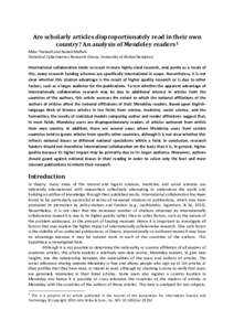 Are scholarly articles disproportionately read in their own country? An analysis of Mendeley readers1 Mike Thelwall and Nabeil Maflahi Statistical Cybermetrics Research Group, University of Wolverhampton. International c