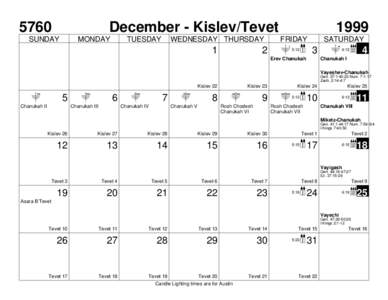 5760  December - Kislev/Tevet SUNDAY