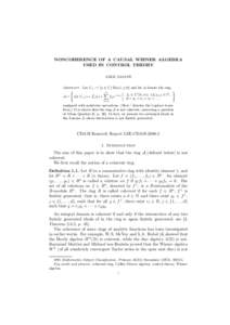 NONCOHERENCE OF A CAUSAL WIENER ALGEBRA USED IN CONTROL THEORY AMOL SASANE Abstract. Let C+ := {s ∈ C | Re(s) ≥ 0} and let A denote the ring ) (