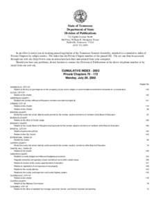 State of Tennessee Department of State Division of Publications 312 Eighth Avenue North 8th Floor, William R. Snodgrass Tower Nashville, Tennessee 37243