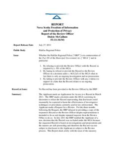 REPORT Nova Scotia Freedom of Information and Protection of Privacy Report of the Review Officer Dulcie McCallum FI[removed]M)