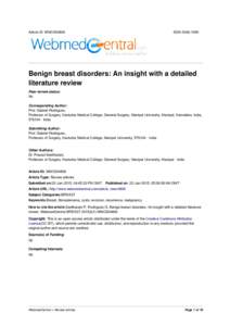Article ID: WMC004806  ISSN[removed]Benign breast disorders: An insight with a detailed literature review