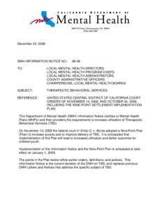 1600 9th Street, Sacramento, CA[removed]2309 December 22, 2008  DMH INFORMATION NOTICE NO.: